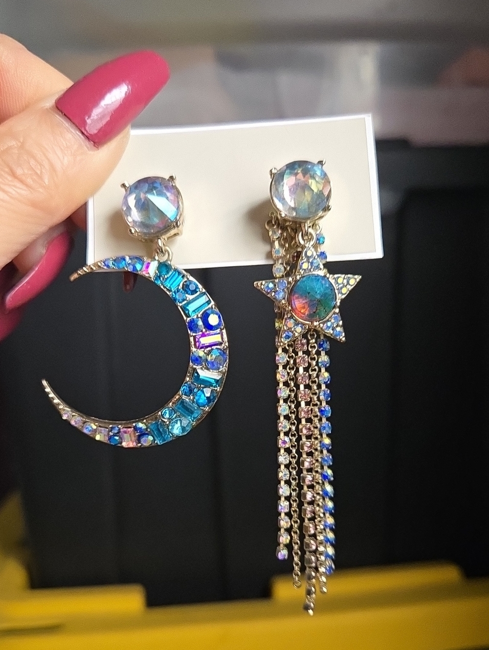 Betsey Johnson Iridescent Star & Crescent Moon Asymmetrical Earrings - Blue - Picture 3 of 11